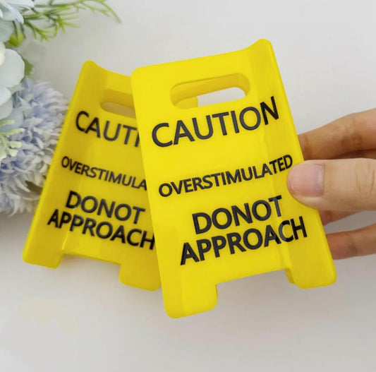 (2 Pcs) Caution Overstimulated Yellow Sign Hair Claw Clip